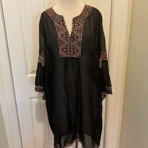 Johnny Was Tunic Top Ava Embroidered Sheer Size L